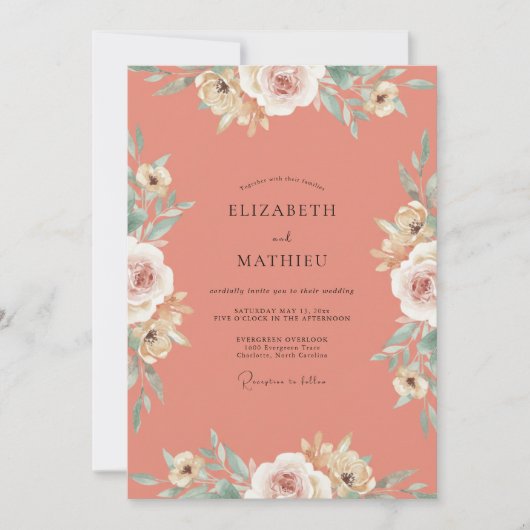 Invitation Mariage Rose Crème Corail (Devant)