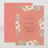 Invitation Mariage Rose Crème Corail (Devant / Derrière)