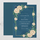 Invitation Mariage Rose Crème de Mer Profonde (Devant / Derrière)