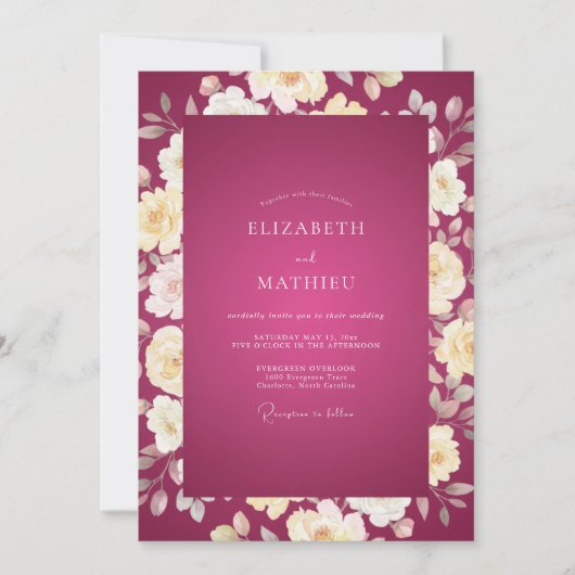 Invitation Mariage Rose Crème Magenta (Devant)