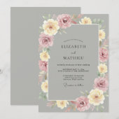 Invitation Mariage Rose Crème Mauve (Devant / Derrière)