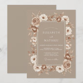 Invitation Mariage Rose Crème Taupe (Devant / Derrière)