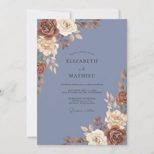 Invitation Mariage Rose Cuivre Myosotis (Devant)