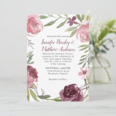 Invitation Mariage Rose d'aquarelle bordeaux et rose | (Debout devant)