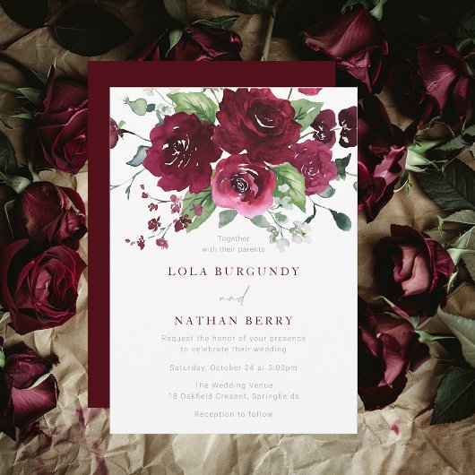 Invitation Mariage Rose d'aquarelle de Bourgogne