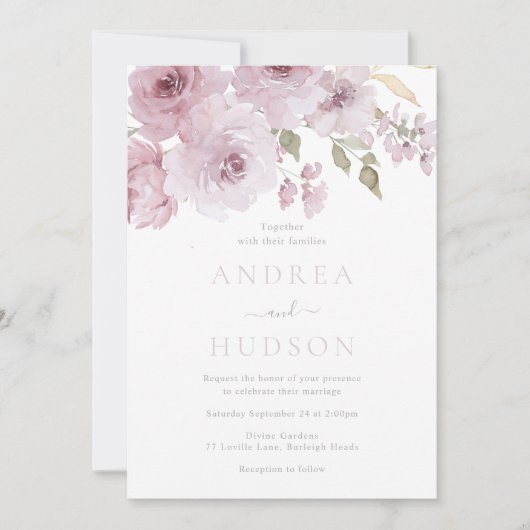 Invitation Mariage Rose d'aquarelle Dusty (Devant)