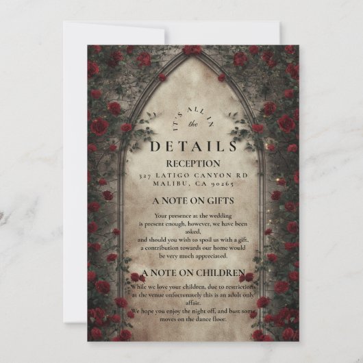 Invitation Mariage Rose d'arcade sombre (Dos)