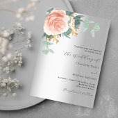 Invitation Mariage rose d'argent or fleuri de luxe