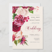 Invitation Mariage rose de Bourgogne/Crème ID584 (Devant)