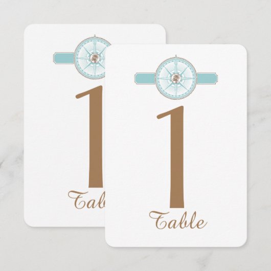 Invitation Mariage Rose de boussole bleu et or Numéro de tabl (Devant / Derrière)