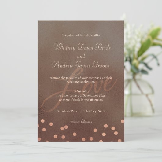 Invitation Mariage Rose de bronze chic industriel (Debout devant)