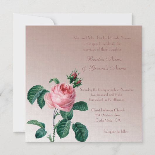 Invitation Mariage rose de brume rose (Dos)