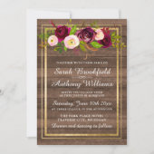 Invitation Mariage Rose de Burgundy Floral Rustic Gold Blush (Devant)