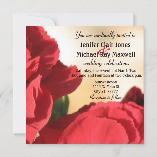 Invitation Mariage rose de coin rouge (Devant)