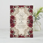 Invitation Mariage Rose de dentelle de Crimson gothique (Debout devant)