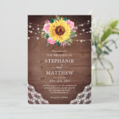 Invitation Mariage rose de dentelle de tournesol rustique (Debout devant)