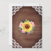 Invitation Mariage rose de dentelle de tournesol rustique (Dos)