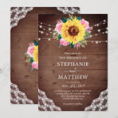 Invitation Mariage rose de dentelle de tournesol rustique (Devant / Derrière)