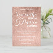 Invitation Mariage rose de feuille d'or de faux de luxe (Debout devant)