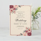Invitation Mariage Rose de floraison végétale Muet (Debout devant)