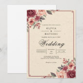 Invitation Mariage Rose de floraison végétale Muet (Devant / Derrière)
