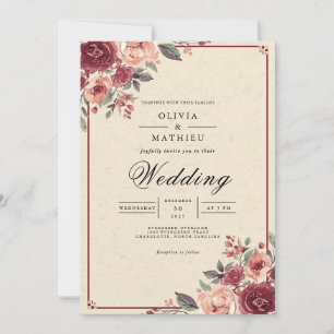 Invitation Mariage Rose de floraison végétale Muet