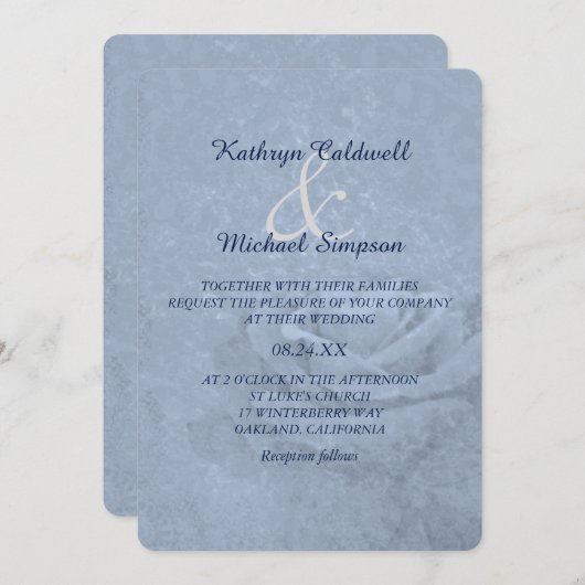 Invitation Mariage Rose de glace bleu (Devant / Derrière)