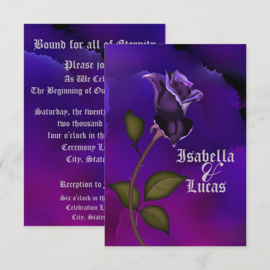 Invitation Mariage Rose de goth violet profond (Devant / Derrière)