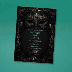 Invitation Mariage Rose de Gothique Émeraude Sombre Mascarade