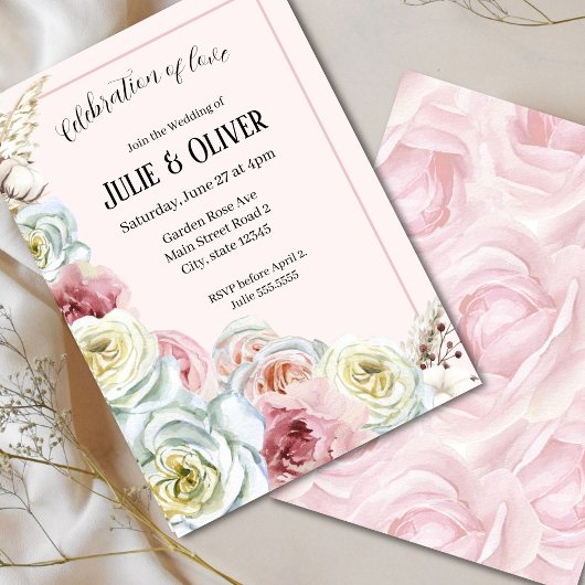 Invitation Mariage rose de l'aquarelle romantique