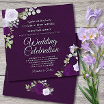 Invitation Mariage Rose de Lavande et Plum violet profond<br><div class="desc">Cette belle faire-part de mariage présente un design charmant avec des roses d'aquarelle peints à la main dans des tons de violet poussiéreux, lavande, violet et prune sur un arrière - plan royal marbré violet couleur violet foncé. Le design est simple mais élégant, avec un style bohème chic. Parfait pour...</div>