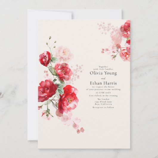 Invitation Mariage Rose de papier rouge et rose (Devant)