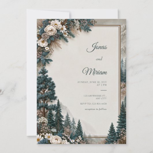 Invitation Mariage Rose de Pin Bleu (Devant)