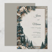 Invitation Mariage Rose de Pin Bleu (Devant / Derrière)