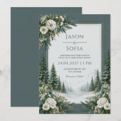 Invitation Mariage Rose de Pin enneigée (Devant / Derrière)
