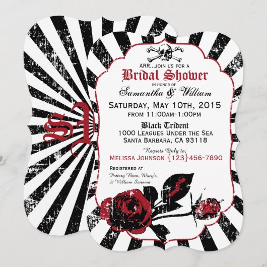 Invitation Mariage Rose de Pirate Goth (Devant / Derrière)