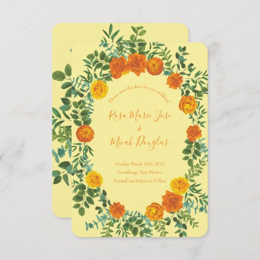 Invitation Mariage Rose de pivoine orange et jaune clair Date (Devant / Derrière)