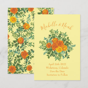 Invitation Mariage Rose de pivoine orange et jaune clair Date