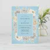 Invitation Mariage Rose Délicate Bleu Glace (Debout devant)