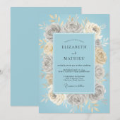Invitation Mariage Rose Délicate Bleu Glace (Devant / Derrière)