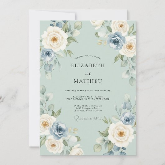 Invitation Mariage Rose Délicate Vert Sauge (Devant)