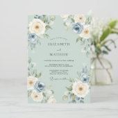 Invitation Mariage Rose Délicate Vert Sauge (Debout devant)