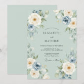 Invitation Mariage Rose Délicate Vert Sauge (Devant / Derrière)