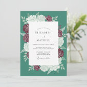 Invitation Mariage Rose d'Hiver Opulent Sarcelle (Debout devant)