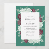 Invitation Mariage Rose d'Hiver Opulent Sarcelle (Devant / Derrière)