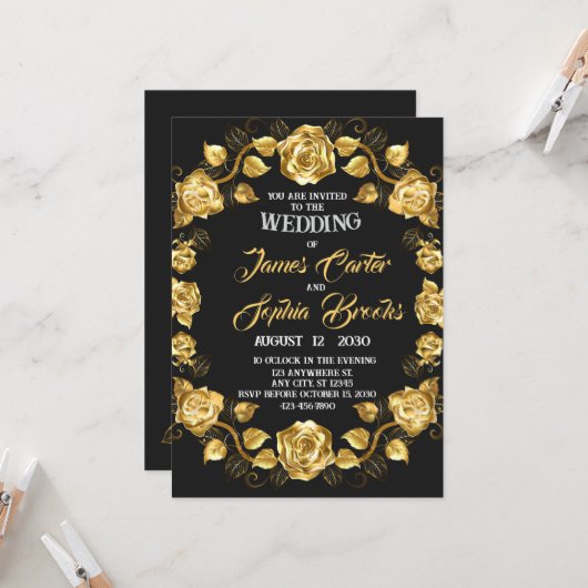 Invitation Mariage rose d'or (Devant/Arrière en situation)