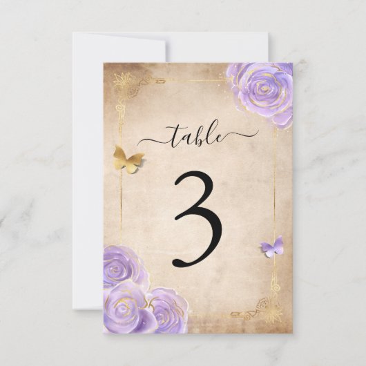 Invitation Mariage Rose d'or violet clair Numéro de tableau C (Devant)