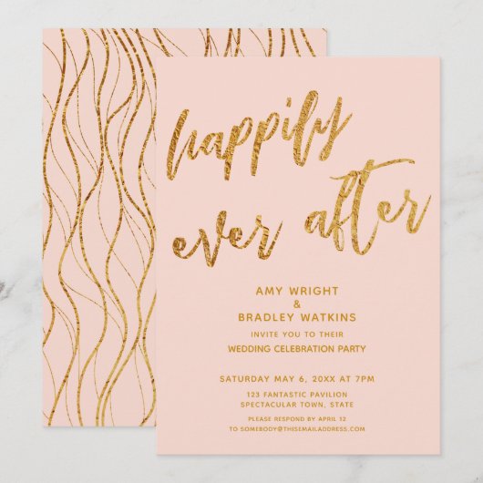 Invitation Mariage Rose Doré Happily Ever After Réception de  (Devant / Derrière)