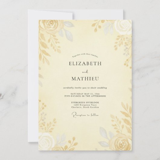Invitation Mariage Rose Dorée Beurre (Devant)