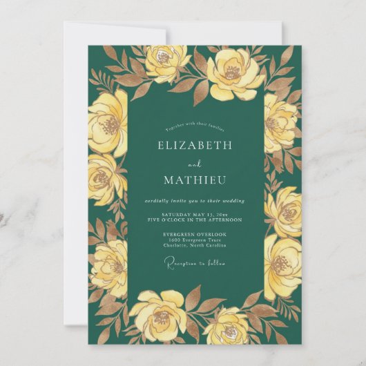 Invitation Mariage Rose Dorée Émeraude (Devant)